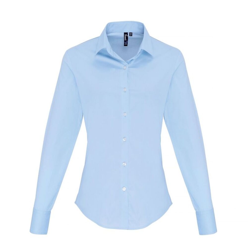 Premier Womens/Ladies Stretch Fit Poplin Long Sleeve Blouse / Pale Blue